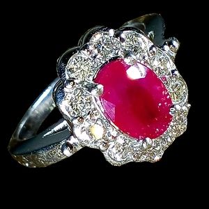 Platinum ruby diamond halo oval ring new